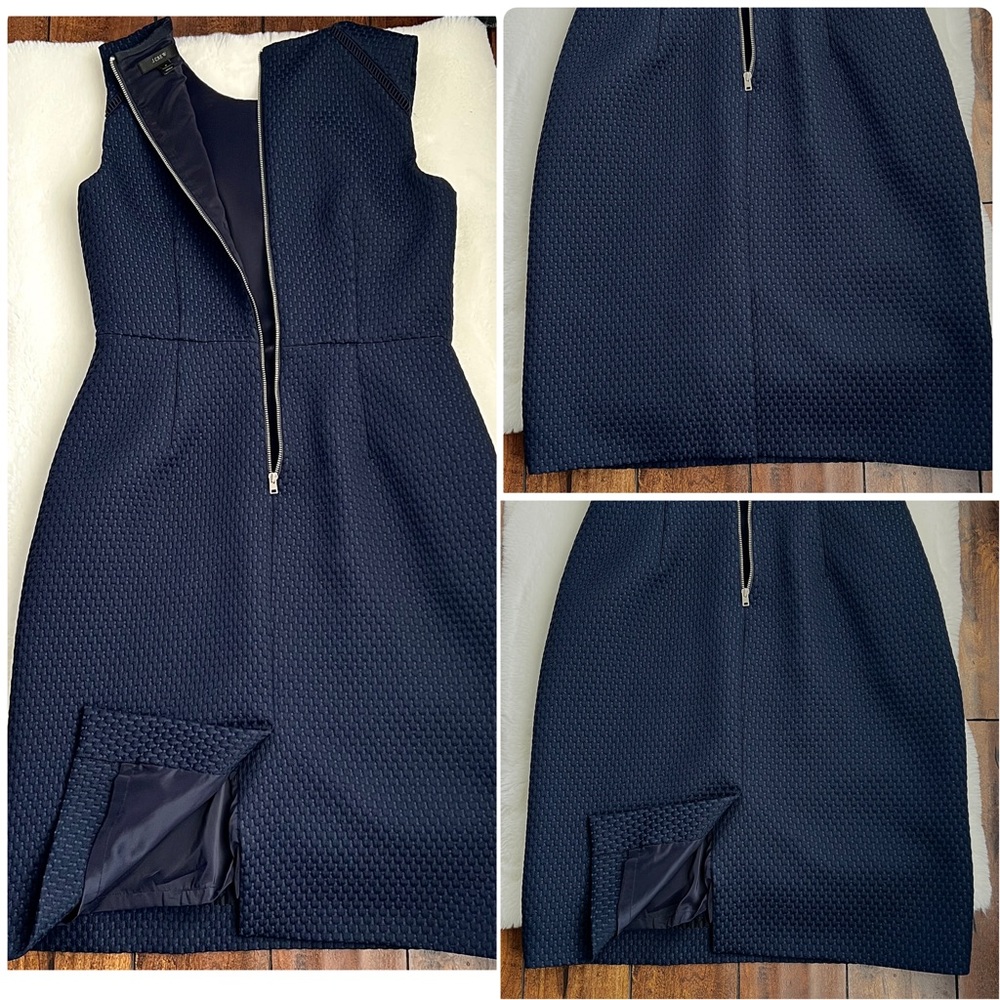 J.CREW Portfolio Dress Navy Blue Textured Sheath Size 6 - Picture 11 of 14